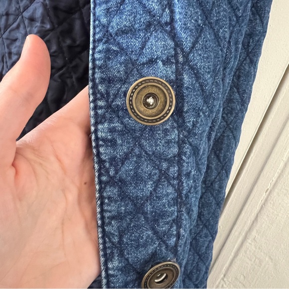 Vintage quilted denim chore coat jacket liner collarless brass buttons 1X - Picture 14 of 16